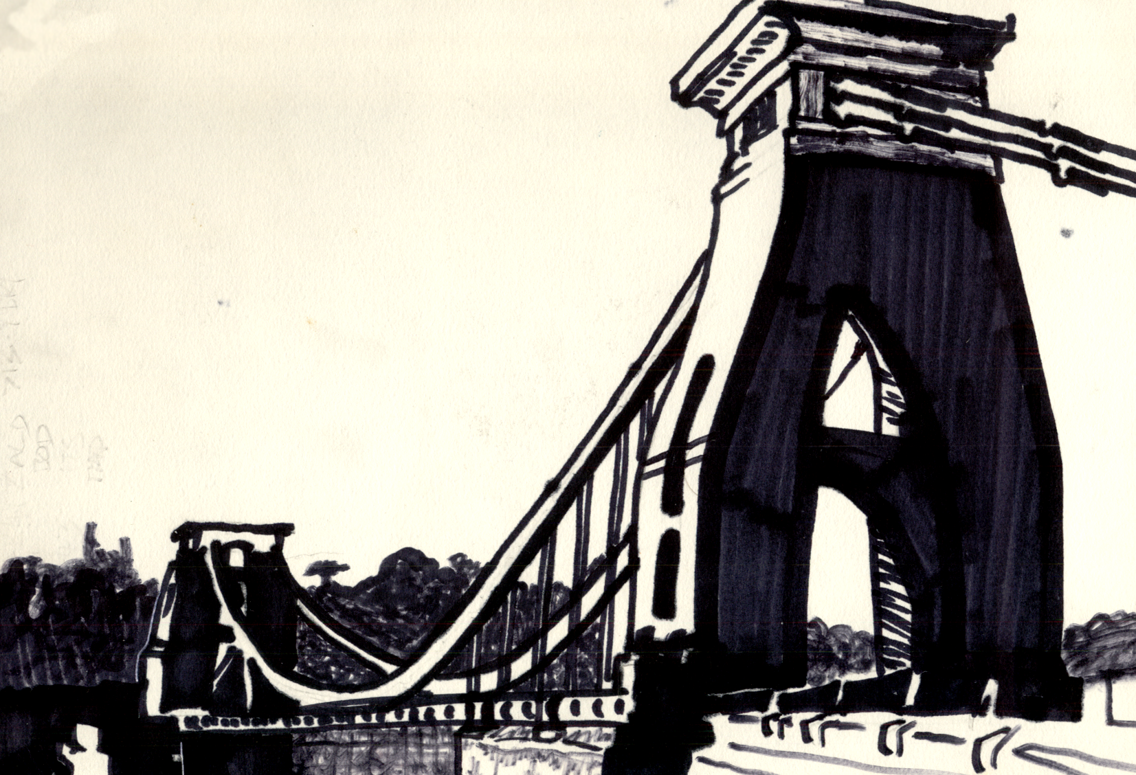 A drawing of Clifton suspension bridge, Bristol