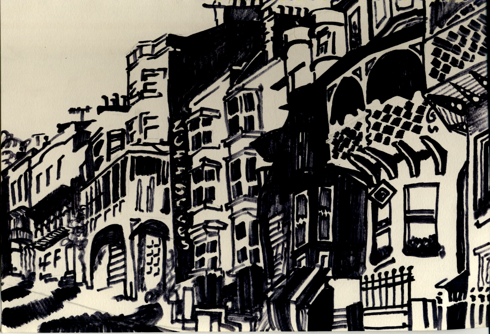A drawing of a row of houses, Hotwells, Bristol